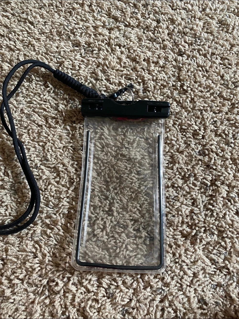 Clear Waterproof Phone Pouch with Black Locking Clip and Lanyard
